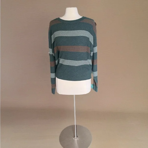 💐Thread & Supply Green Brown Striped Merino Wool Sweater XL Fall Crewneck 🍂🍃 - Picture 1 of 5